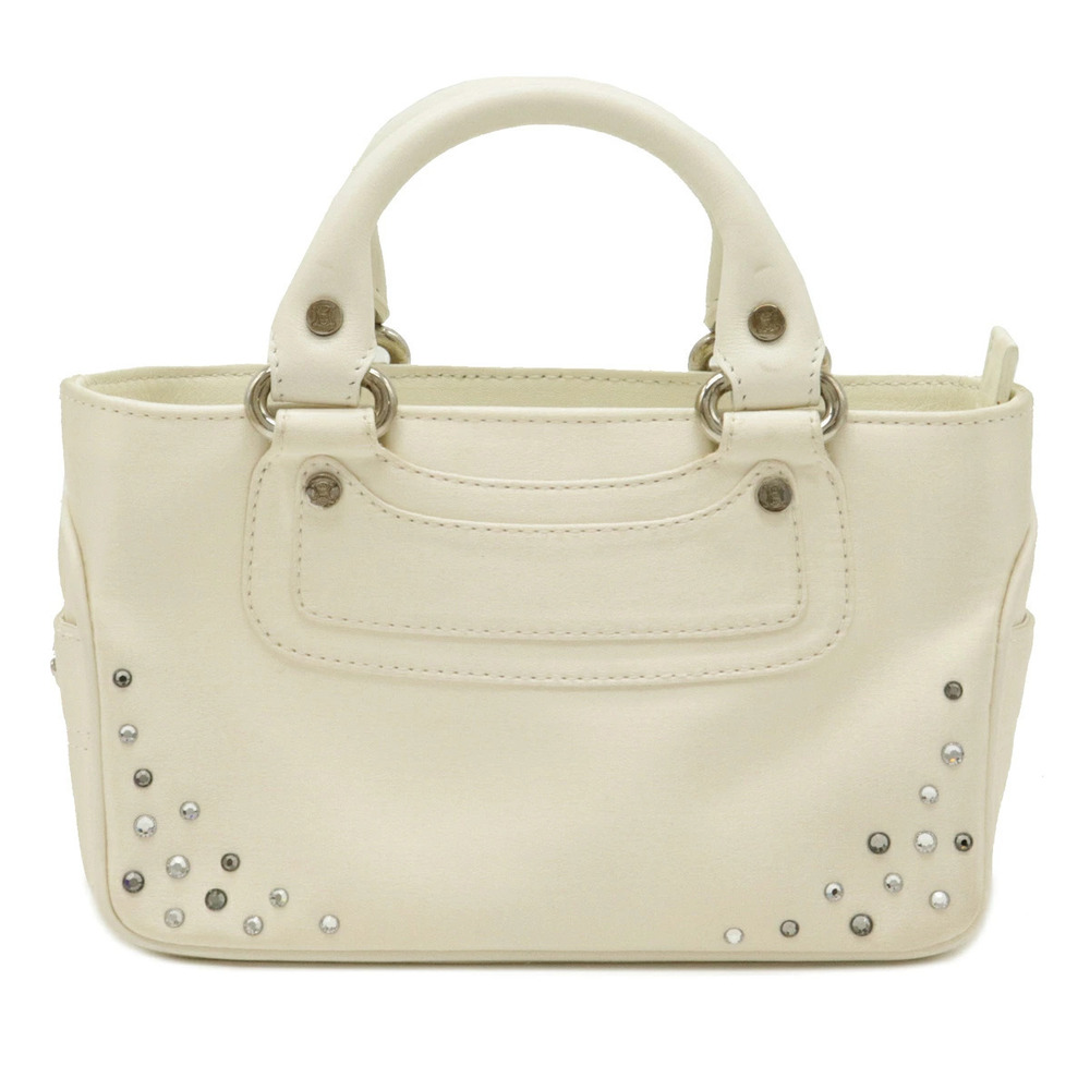 Celine Boogie Bag Handbag Satin Leather Rhinestones Ivory White